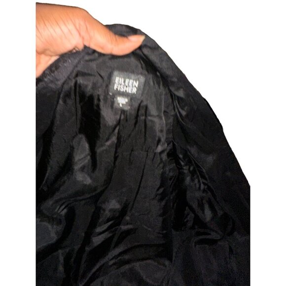 Eileen Fisher Embroidered !00% Silk Open Front Blazer Jacket Size L Quiet Luxury - Picture 12 of 13